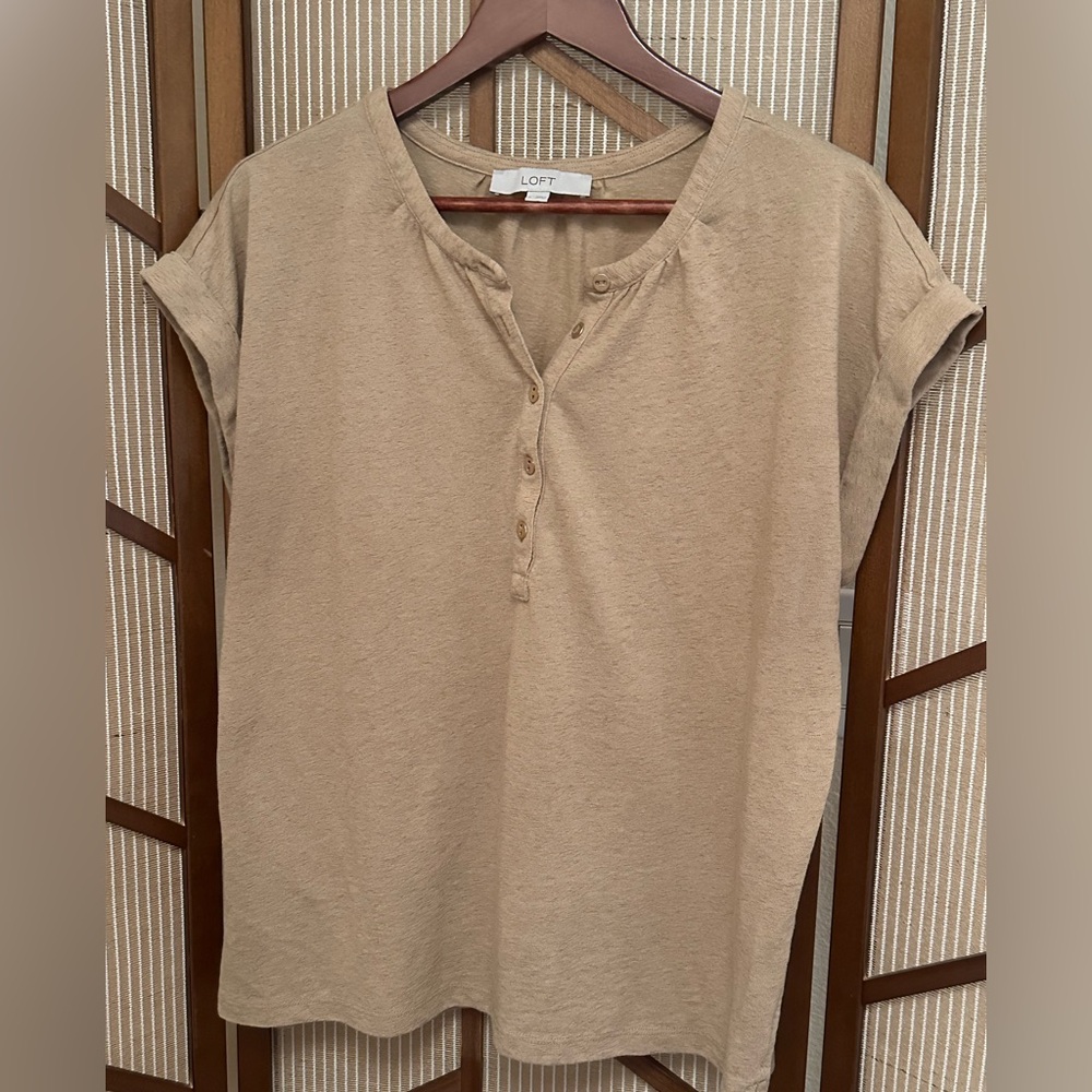 LOFT Tan Henley T-Shirt